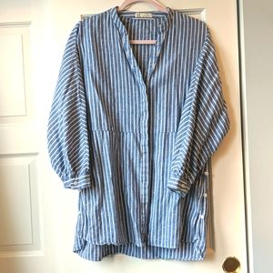 Zara TRF blue and white striped cotton/linen tunic